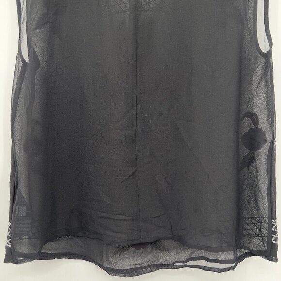 GUESS Embroidered /Embellished Sheer Black/Floral Sleeveless Top Women's XL - Picture 7 of 10